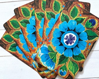 Vintage Retro Blue Flower Playing Cards - Set of 6