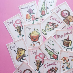 Candy Stickers Set of 18 Handmade Stickers, Vintage Style, Vintage Anthropomorphic, Cute Planner Stickers, Cute Stickers, Kitsch Candy image 2