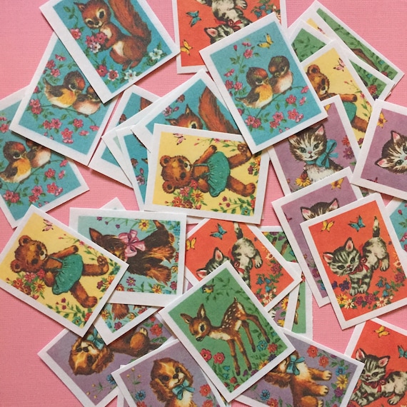Cute Animal Stickers - Set of 32 - Handmade Junk Journal Stickers