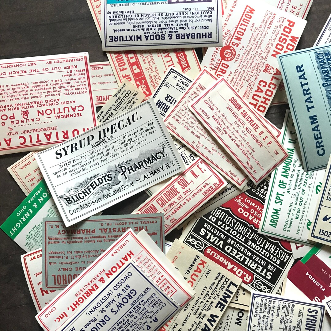 Vintage Pharmacy Labels - Set of 15 - Drug Store Labels, Vintage