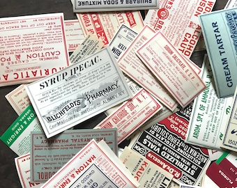 Vintage Pharmacy Labels - Set of 15 - Drug Store Labels, Vintage Halloween Ephemera, Apothecary, RX, Medicine Labels, Vintage Poison Labels