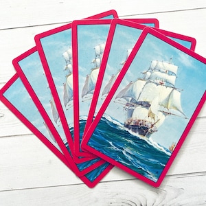 Vintage Nautisches Schiff Spielkarten - 6er-Set - Papier Ephemera, Junk Journal, Scrapbooking, veränderte Kunst, Bastelbedarf Lot, Boot Ozean