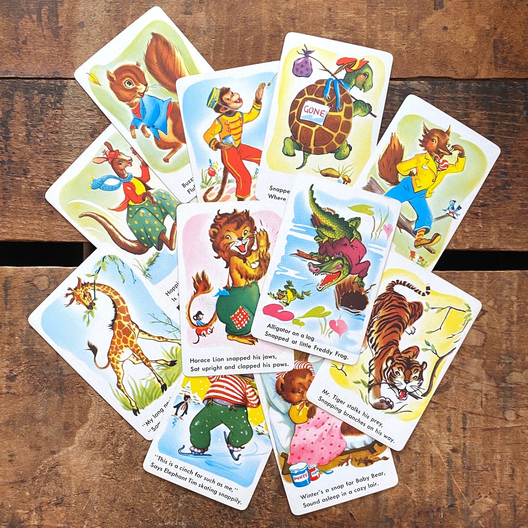 Vintage Whitman Snap Cute Animal Cards Set of 11 Vintage Children Cards