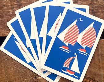 Vintage Red and White Boats Playing Cards - Set of 6