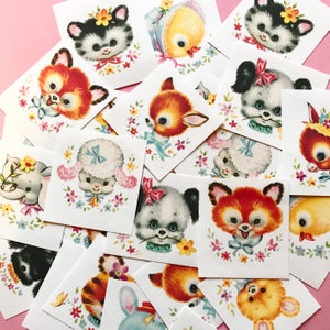 Cute Animal Stickers - Set of 24 - Handmade Stickers, Vintage Style, Vintage Animals, Stickers for Children, Planner Stickers, Cute Animals