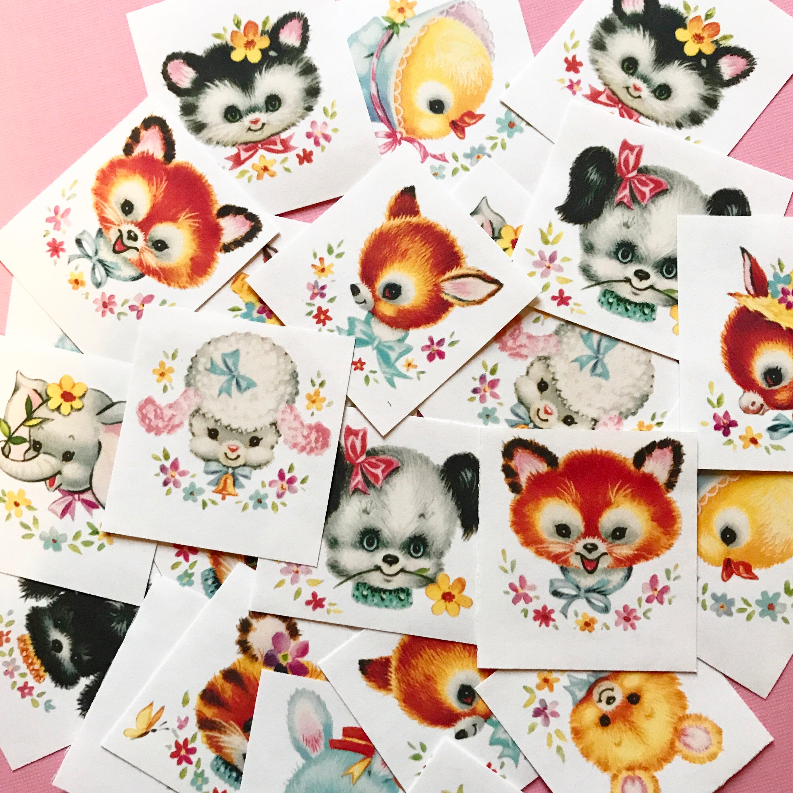 Cute Animal Stickers Set of 24 Handmade Stickers Vintage - Etsy Cute Animal Stickers Set of 24 Handmade Stickers Vintage - Etsy