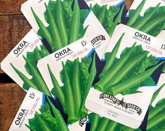 Vintage Vegetable Seed Packets EMPTY - Okra - Set of 4 - Vintage Ephemera, Junk Journal Ephemera, Craft Supplies, EMPTY Seed Packs