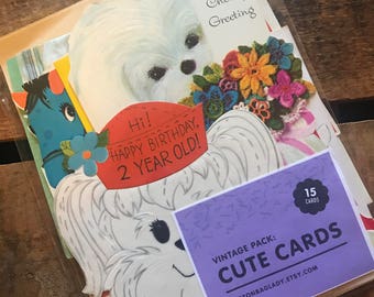 Vintage Unused Greeting Cards - Set of 15 Cards - Cute Paper Ephemera, Altered Art, Scrapbooking, Junk Journal, Craft Supplies, Collage
