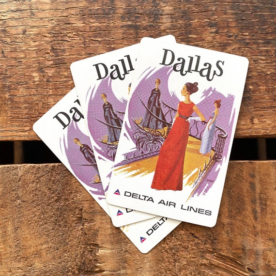 Vintage 70s Dallas Delta Air Lines Advertising Playing Cards - Set