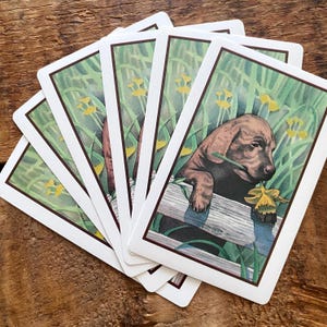 Jeu de cartes chiot vintage - lot de 6 - cartes pour enfants, scrapbooking, papier éphémère, journal indésirable, fournitures créatives, oeuvre d'art modifiée, lot de chiens