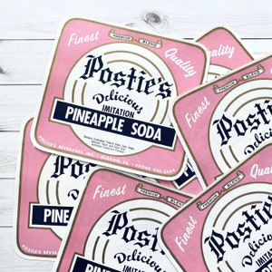 Vintage Postie's Ananas Soda Drink Etiketten - 5er Set - Junk Journal Papier Ephemera