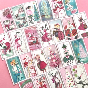 Pegatinas navideñas - Juego de 24 - Pegatinas hechas a mano, Navidad vintage, bonitas pegatinas para planificador, Navidad bonita, pegatinas festivas, estilo kitsch rosa