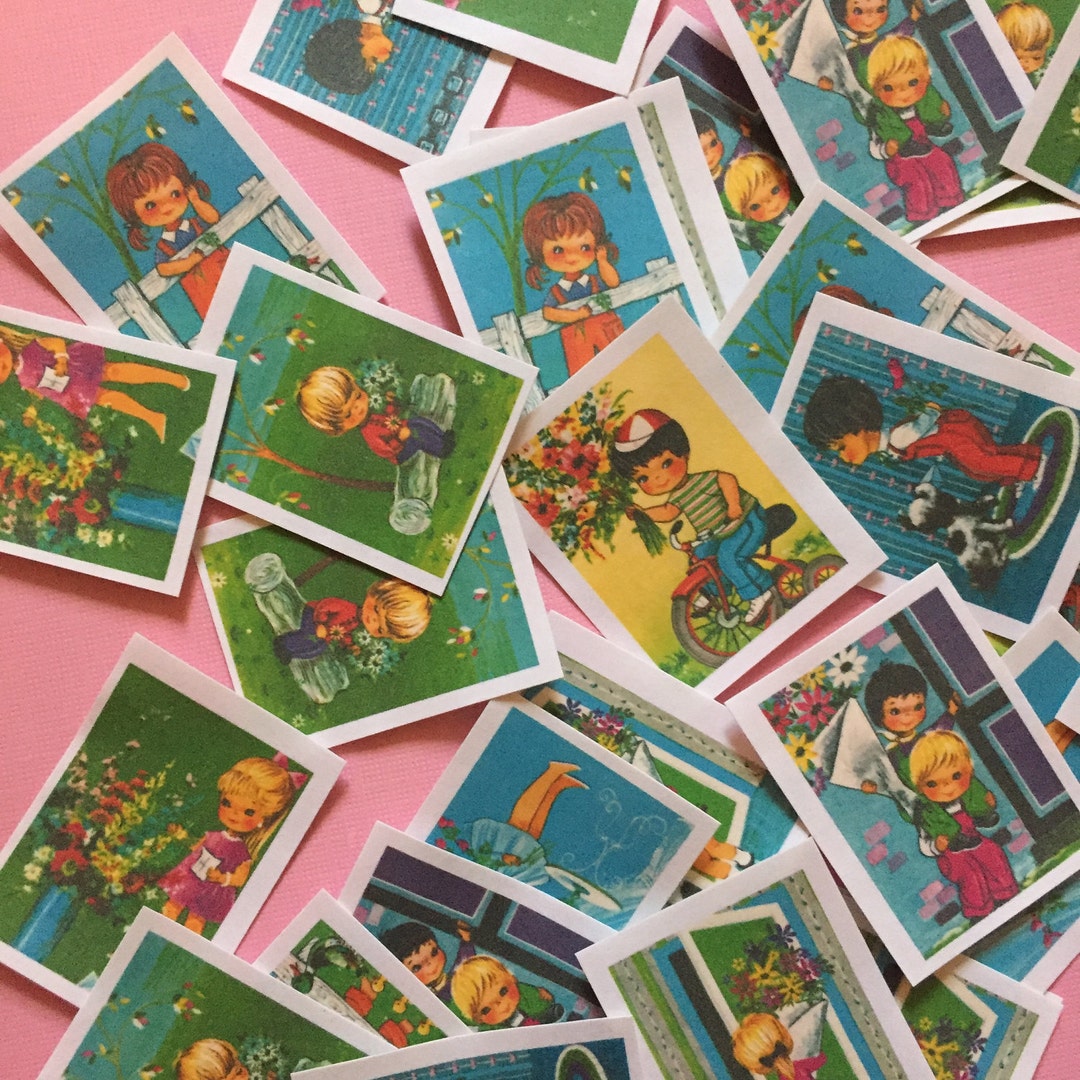 Retro Children Stickers Set of 32 Handmade Stickers, Vintage Style, Vintage Big Eyes, Cute