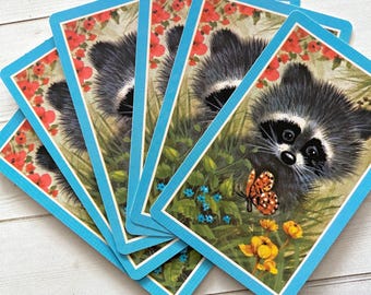 Vintage Raccoon in Nature Playing Cards - Set of 6