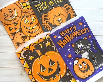 Vintage Halloween Treat Bags - Set of 4 - Trick or Treat, Vintage Paper Bags, Candy Bags, Party Favor Bags, Vintage Halloween Bag, Black Cat