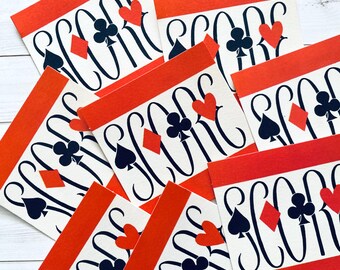 Vintage Score Tally Cards - Set of 8 - Junk Journal, Paper Ephemera, Craft Supplies, Unused Gibson Bridge Tallies Lot, Playing Card Suits