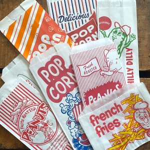 Assorted Paper Bags - Set of 8 - Paper Bag, Treat Bag, Circus Bags, Peanuts, Popcorn, Junk Journal Supply, Craft Supplies, Paper Ephemera