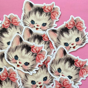 Kitten Magnet 3 Wide Fridge Magnet, Vintage Inspired Cat Magnet, Waterproof Vinyl Magnet, Refrigerator Weatherproof, Valentine Magnet image 7