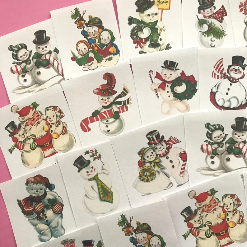 Snowman Stickers Set of 26 Handmade Stickers, Vintage Christmas, Planner Stickers, Cute Christmas, Holiday Stickers, Vintage Snowman image 3