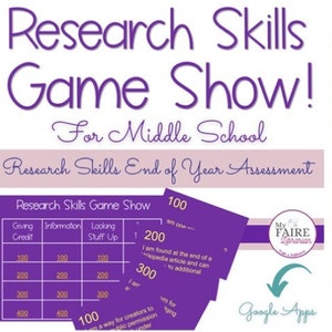Library Research Skills Assessment Game | Middle School | Beginning / End of Year Activity |