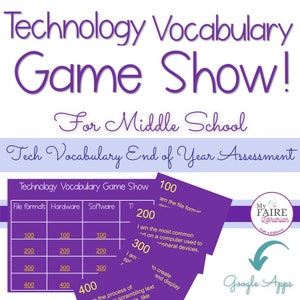 Library Technology Vocab Assessment Game | Middle School | End of Year Activity