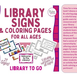Library Coloring Book and Signs | Library Learning Activity | Explore ...