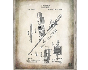 Fishing Pole Patent Wall Art Digital Download Prints Up To 30x20