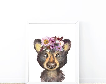 Bear Forest Animal Nursery or Little Girls Room Wall Art