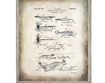 Fishing Flies Patent Wall Art Digital Download Prints Up To 30x20