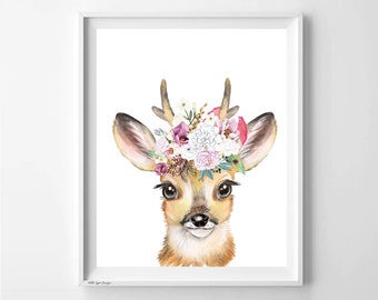 Deer Forest Animal Nursery or Childs Room Wall Art