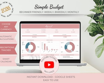 2026 Budget Planner, Simple Monthly Spreadsheet (Google Sheets Digital Download)