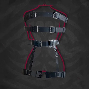 Adjustable Black Leather Body Straps - PU Letaher Straps Fetish Bondage Lingerie Cage Belt (Fixable Health Accessories), Heavy Duty