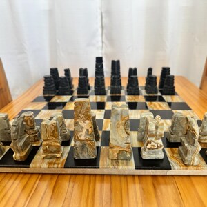 Vintage Onyx Chess Set with Hand Carved Game Pieces