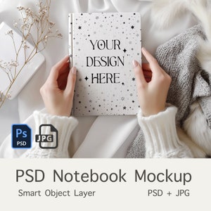PSD White Notebook Mockup, Journal Mockup, Boho Stock Photo MockUp, Planner Mockup, Mockup Sublimation, Photoshop Smart Object, JPG PSD