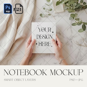 PSD White Notebook Mockup, Journal Mockup, Hardcover Notebook MockUp, Planner Mockup, Mockup Sublimation, Photoshop Smart Object, JPG PSD