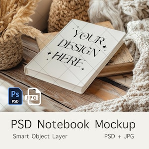 PSD White Notebook Mockup, Journal Mockup, Hardcover Notebook MockUp, Planner Mockup, Mockup Sublimation, Photoshop Smart Object, JPG PSD