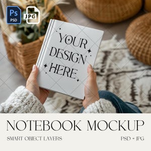 PSD White Notebook Mockup, Journal Mockup, Hardcover Notebook MockUp, Planner Mockup, Mockup Sublimation, Photoshop Smart Object, JPG PSD