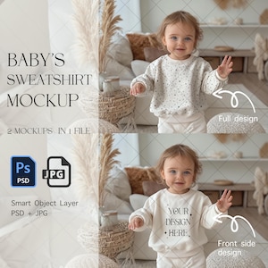 Kids Sweatshirt Mockup, Baby Sweatshirt PSD, Boho Stock Photo, Kids Clothing, Photoshop Mockup Baby, Baby Clothing MOCKUP, Smart Object, JPG