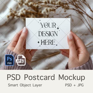 PSD Mockup White Paper Postcard, Invitation Template PSD, Gift card in hands, Blank Paper Postcard Mockup, Minimalist Realistic Card Mockup