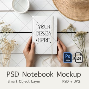 PSD White Notebook Mockup, White Journal Mockup, Stock photo MockUp, Planner Mockup, Mockup Sublimation, Photoshop Smart Object ,JPG PSD