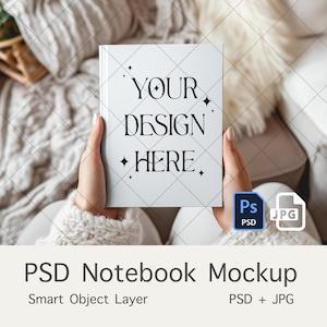 PSD White Notebook Mockup, Journal Mockup, Hardcover Notebook MockUp, Planner Mockup, Mockup Sublimation, Photoshop Smart Object, JPG PSD