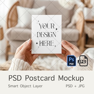 PSD Mockup Weißbuch Postkarte, Postkarte Vorlage PSD, Mockup Postkarte in Händen, leeres Postkarten-Mockup, minimalistisches realistisches Karten-Mockup