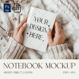 PSD White Notebook Mockup, Journal Mockup, Hardcover Notebook MockUp, Planner Mockup, Mockup Sublimation, Photoshop Smart Object, JPG PSD