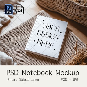 PSD White Notebook Mockup, Journal Mockup, Hardcover Notebook MockUp, Planner Mockup, Mockup Sublimation, Photoshop Smart Object, JPG PSD