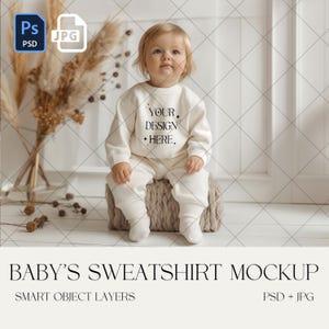 Psd Kids Sweatshirt Mockup, Boho Stock Photo, Kids Clothing, Photoshop Mockup Baby, Baby Clothing MOCKUP, Baby&#39;s Sweatshirt Mockup,PSD JPG