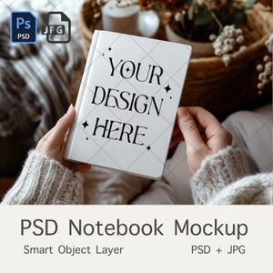 PSD White Notebook Mockup, Journal Mockup, Hardcover Notebook MockUp, Planner Mockup, Mockup Sublimation, Photoshop Smart Object, JPG PSD