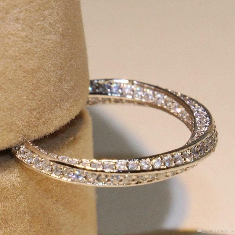 Rope Delicate Moissanite Ring, Round Cut Colorless Moissanite Engagement Band, Twisted Round Wedding Band, Full Eternity Band In 14K Gold