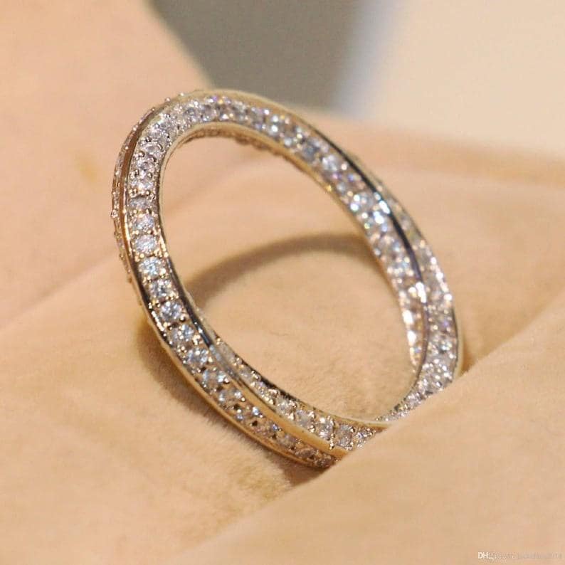 Rope Delicate Moissanite Ring, Round Cut Colorless Moissanite Engagement Band, Twisted Round Wedding Band, Full Eternity Band In 14K Gold
