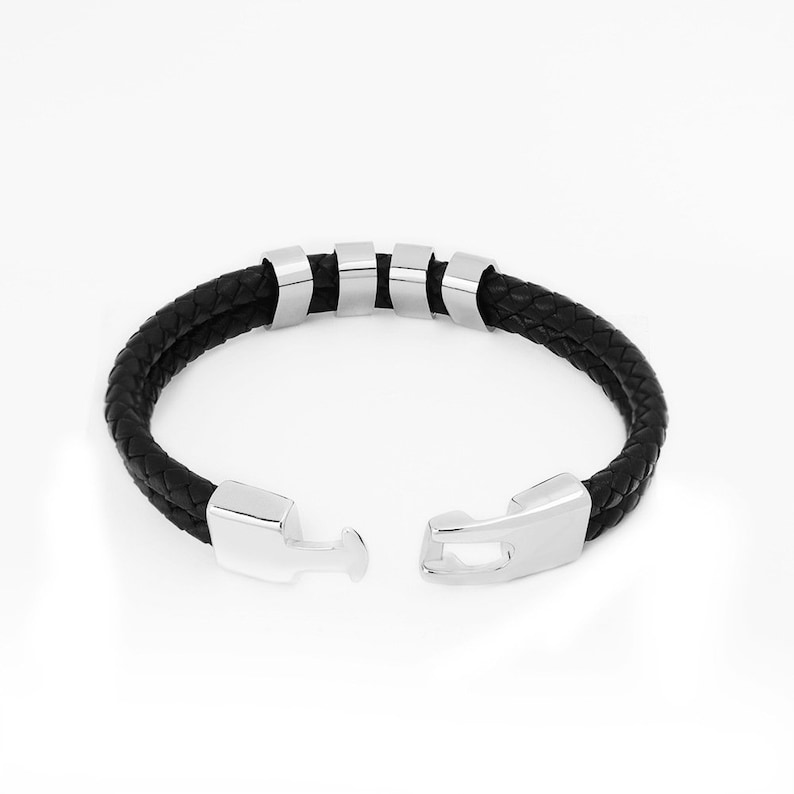 Smooth Black Leather Stainless Steel Braided Personality DIY Bracelet ...