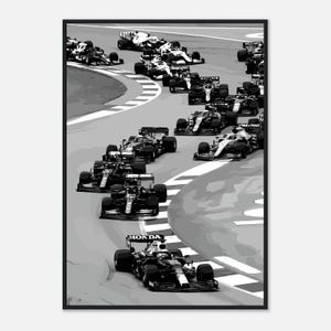 Formula 1 Race Start Poster Black White, F1 Grid Print, Multi Team Racing Wall Art, Digital Download PNG SVG, Motorsport Fan Decor